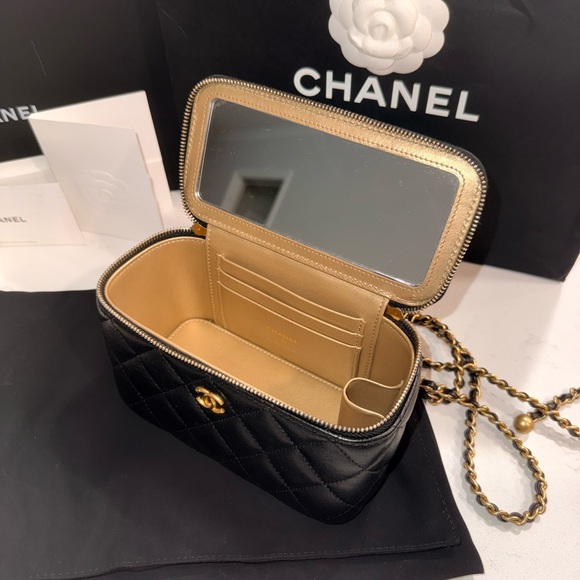 CHANEL Black Quilted Leather Mini Camera Crossbody with Gold Chain - Picture 6 of 6